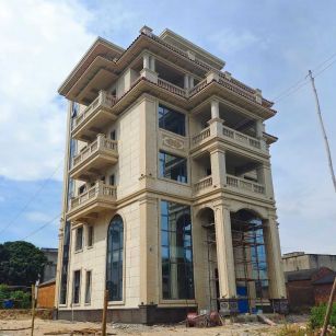 呼伦贝尔 黄金麻花岗岩石材别墅外墙干挂搭配（雕花栏杆花瓶柱门楼罗马柱）