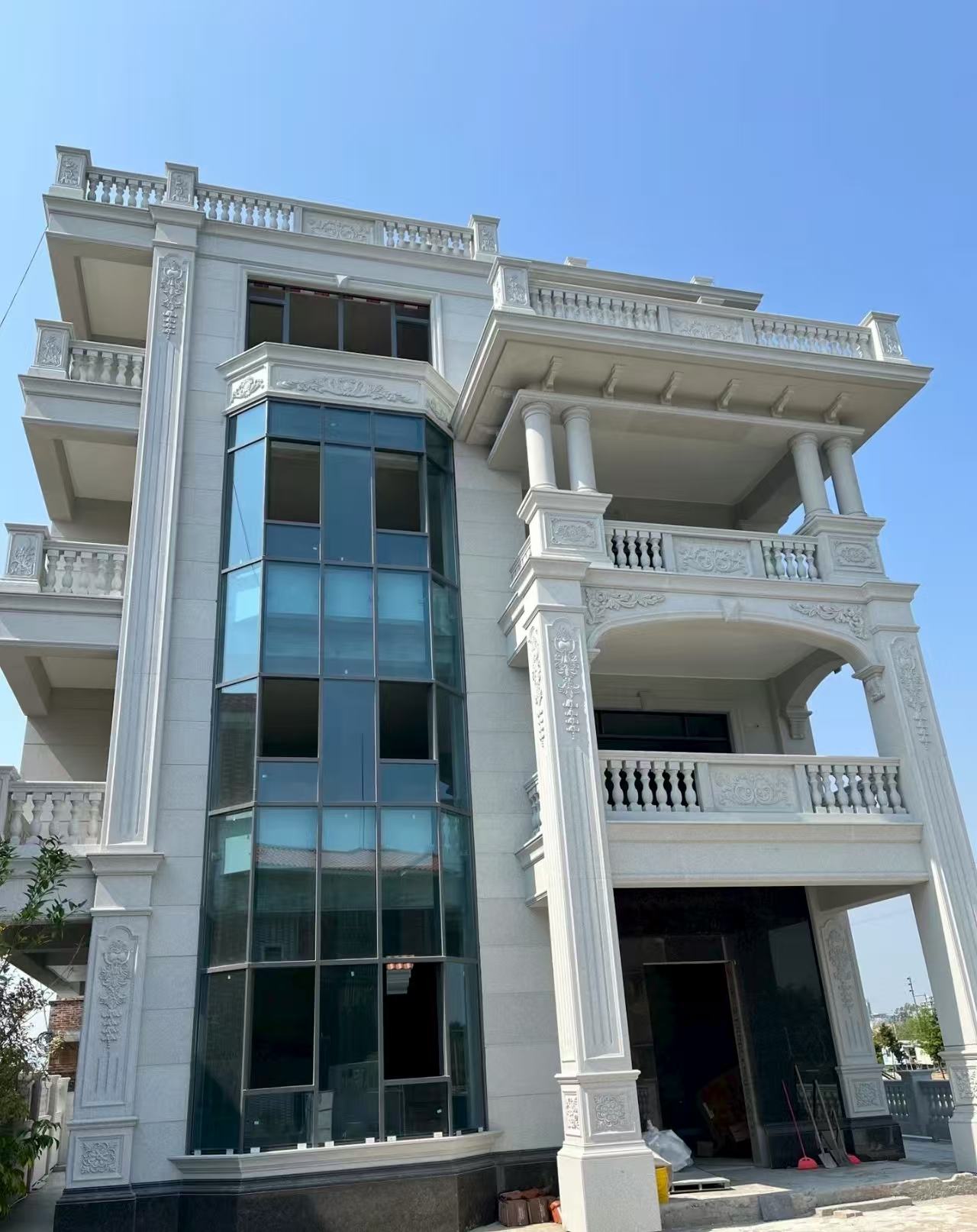 呼伦贝尔 白麻花岗岩别墅外墙干挂效果展示