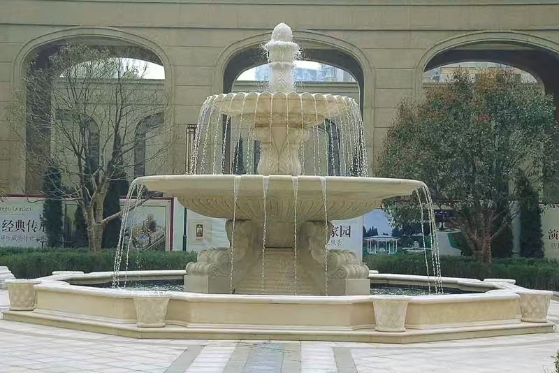 呼伦贝尔 黄金麻花岗岩异型加工——户外庭院石雕流水喷泉