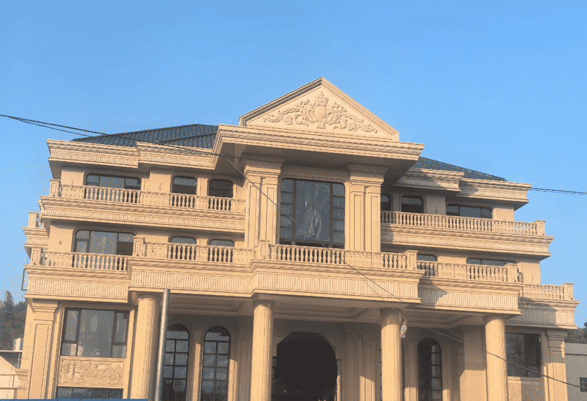 呼伦贝尔黄金麻别墅外墙干挂石材效果示例