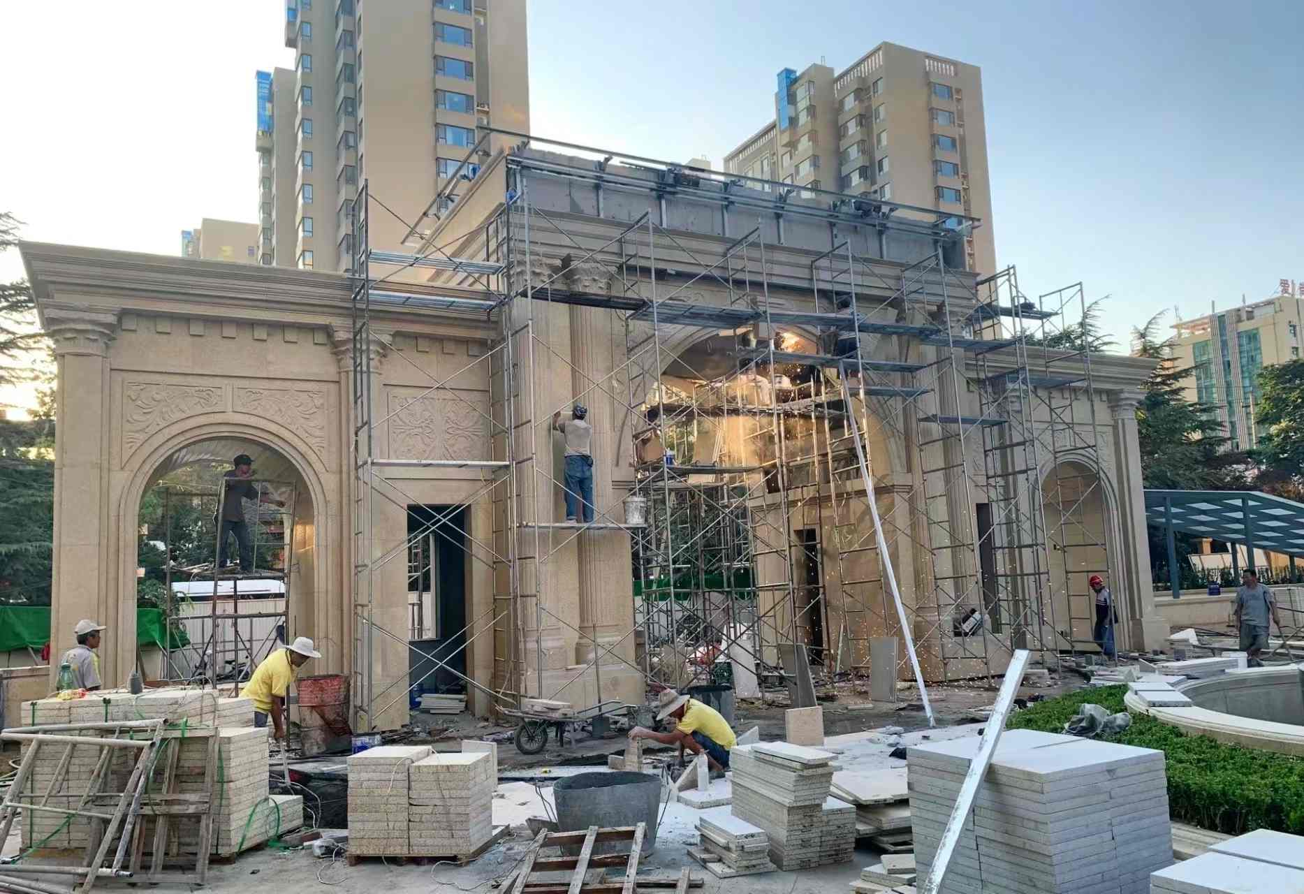 呼伦贝尔 黄金麻荔枝面花岗岩小区门楼外墙干挂